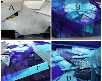 Stained Glass Pieces in Blues, Clears, Greens, Pinks, Purples,Yellows, etc. for Craft, jewelry and Mosiac work