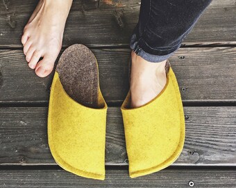 Best Slippers - handmade of natural wool felt, non-slip sole - Cute house shoes with arch support - warm winter house shoes