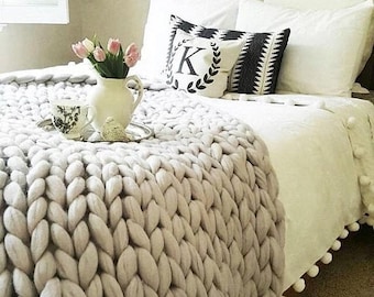 Chunky Knit Blanket, Merino Wool blanket,Arm Knit,Chunky Knit,Chunky knit throw