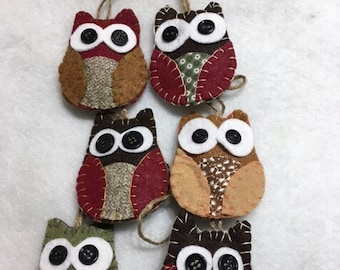 Rustic Felt Owl Christmas Ornaments