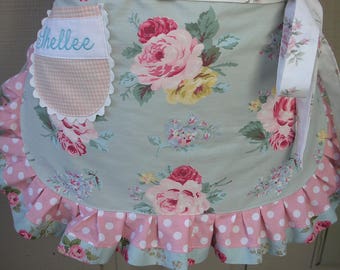 Womens Aprons - Pink Rose Aprons - Shabby Chic Aprons - Roses and Pink Dots Handmade Aprons - Wedding Shower Aprons - Annies Attic Aprons