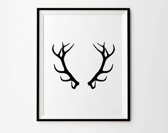 Antler wall art, 5 x 7 in, 8 x 10 in, 11 x 14 in, Black & White art print, Antler print, Antler art, Antler poster, Deer, Printable art