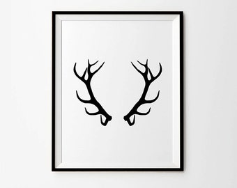 Black and White Antler Print Antler Wall Art Antler Print