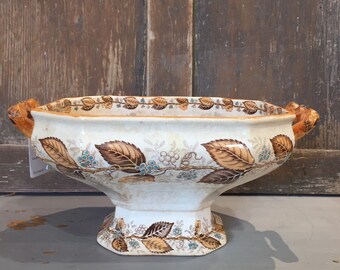 Beautiful Antique Ironstone Tureen C Clements & Sons Woodbine Pattern