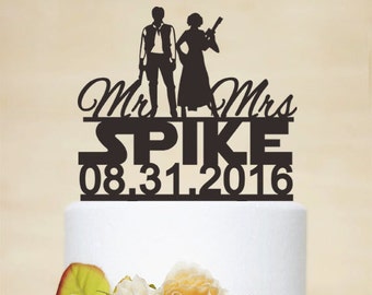 Star Wars Wedding Cake Topper, Han and Leia Cake Topper, Mr and Mrs Cake Topper with the date,Custom Cake Topper, I love you I know-C154