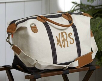 Personalized Weekender Bag, Monogram Weekender Bag, Monogrammed Canvas Tote Bag, Bridesmaids Gift, Monogram Bag, Personalized Duffle Bag