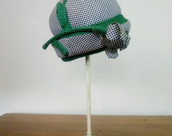 Vintage 60s black and white houndstooth flower topper hat Mr John Jr