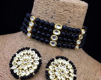 Bollywood kundan choker necklace set with earrings traditional kundan set