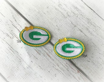 Football hair clip Packers Hair Clip Embroidered Felt Hair Clippies. Pick one or two. Pick Left side or Right.