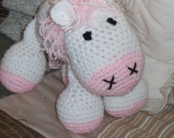 Handmade Amigurumi Pink and White Horse