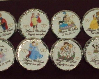 Custom Made Disney Wedding/Engagement/Anniversary Candy kiss/mini bubbles/Tic Tacs/Candles/Favor Labels @*Peel N Stick