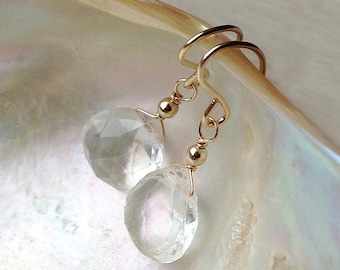 Clear crystal earrings, Clear quartz earrings, rock crystal earrings, April birthstone earrings gold wedding bridal jewelry, silver drop