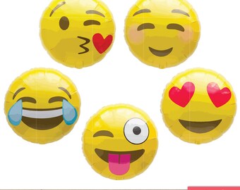 Emoji Balloon Clip Art, Party Invitation Clipart, Foil Balloon Emoticon Faces Text Chat - Commercial & Personal - Instant Download