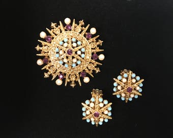 Vintage Starburst Brooch and Earrings