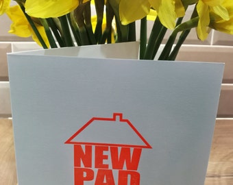 New Home Greetings Card - letterpress - fluorescent orange