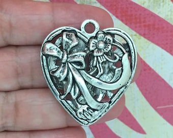 1 Silver Heart Charm Pendant SP0114