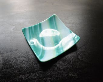Stained Glass Ring Dish in Teal & White