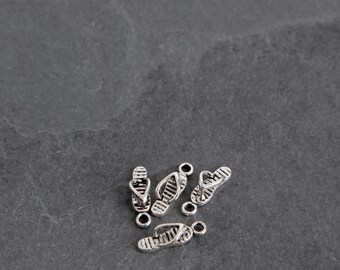 10 Antique Silver Sandal or Flip Flop Charms, Jewelry Charm Destash
