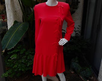Vintage 1990's David Hayes Red Silk Dress - Size 8