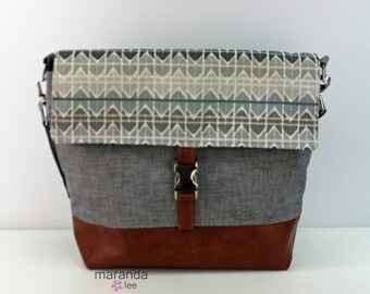 Lulu Large Flap Messenger Satchel - Quartz and PU Leather READY to SHIP Travel Business Nappy Bag Stroller Attachment
