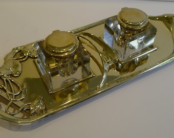 Fabulous Art Nouveau "Geschutz" Double Inkwell / Inkstand c.1895