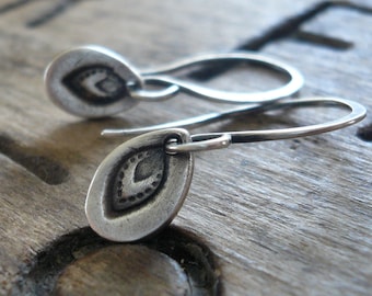 Leaflet Earrings - Handmade. Oxidized fine and sterling silver