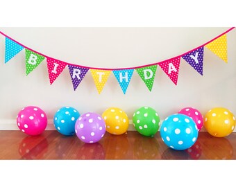 Polka Dot Happy Birthday Bunting Banner Flags Party Decoration