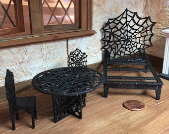 Choice of Half Scale Spider Web Bed, Spider Web Table and Chairs or a Laser Cut Pineapple Doormat for a Half Inch Scale Dollhouse