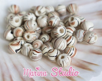 wooden Zebra effect 8x6.5mm 50 beads