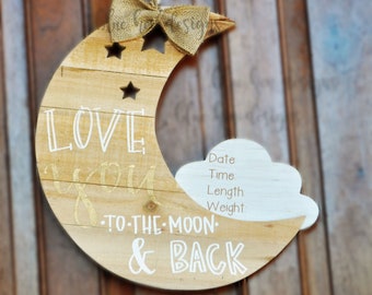 Moon hospital door hanger for newborn announcement