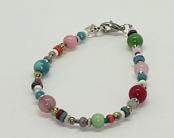 Multi Colored Glass Beaded Bracelet with Lobster claw Closure