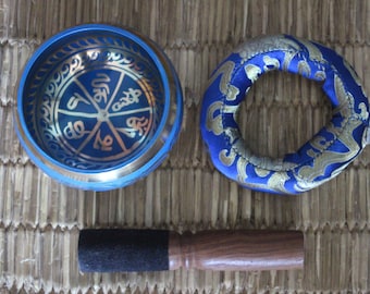 3.5" Blue Color OM Mantra Etched Singing Bowl