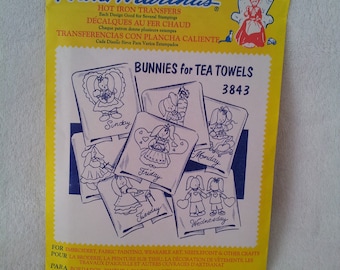 Aunt Martha's Hot Iron Transfers Bunnies for Tea Towels #3843