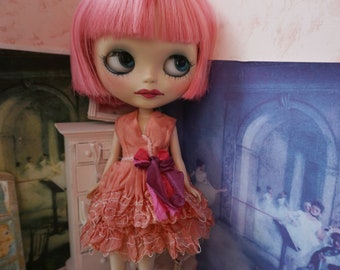 OOAK BLYTHE DRESS - Vintage Styled Shabby Elegance Tattered/Layered/Hand-Dyed Silk Dress - Charleston Sunset #2
