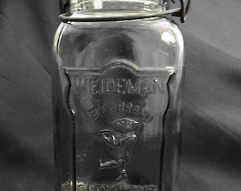 Weideman Boy Brand Wire Quart Square Canning Jar with Glass Lid Cleveland Advertizing