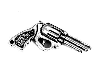 1 pistol revolver gun charm silver steampunk 40x20mm