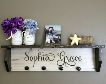 Custom Wall Shelf, Personalized Nursery Room Shelf, Decorative Shelf, Bathroom Shelf, Towel Hanger, Baby Shelf