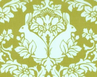 Fat Quarter_Tula Pink Hushabye Bunny Damask in Green Aqua OOP VVHTF, Moda_FQ