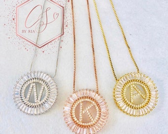 Initial Necklace With Cubic Zirconia, Gold/Silver/Rose Gold Necklace, Mother's Gift, Maternity,Pregnant,NewMom,