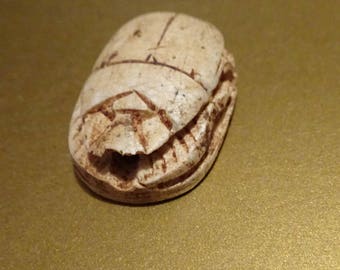DETAILED SCARAB BEETLE Egyptian themed Center Bead for use in a necklace or bracelet * Heiroglyphics on bottom * Vintage jewelry accessory!!