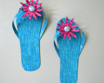 Metal Wall Sculpture beach Art Flip Flops Recycled Metal Wall Hanging Summer Decor Beach House Coastal Wall Art Aqua Turquoise Pink 4 x 10