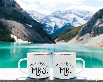Mr Mrs Camp Mugs Valentines Gift Mountain Couple Personalized Wedding Gift Mugs Camping Mug Enamel Mug Future Mrs Mug Mountains Camping