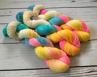 Enchanting Unicorn Hand Dyed Superwash Merino/ Nylon Sock Yarn