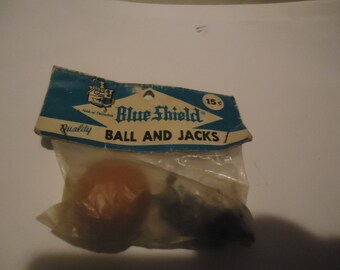 Vintage Blue Shield Quality Ball and Jacks In Sealed Package, collectable