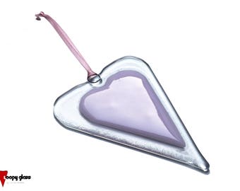 Pink Heart - Pink Glass Heart - Fused Glass Heart - Handmade Pink Heart - Valentine's Gift - Pink Fused Glass Heart - Pink Heart Suncatcher