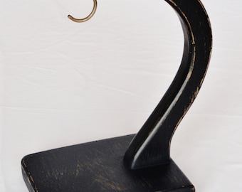 Hand Painted, Wooden, Rustic-Primitve, Vintage, Kitchen Banana Stand in Black