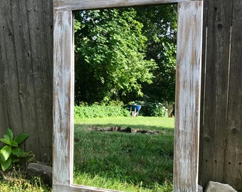 Mirror, Light Whitewash Wood, Wood Frame Mirror, Wall Mirror, Rustic Wood Mirror, Bathroom Mirror, Vanity Mirror, Large Mirror, Small Mirror