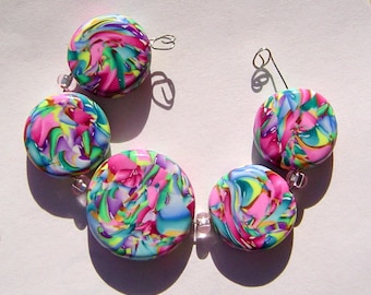 Whisps of Spring Artisan Polymer Clay Bead Set with Focal and 4 Beads