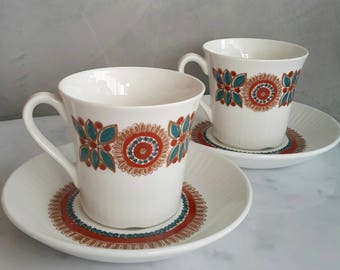 Figgjo Flint Norway Coffee Cup with Saucer Set "Astrid" Pattern. Designed by Turi Gramstad Oliver at 1960s