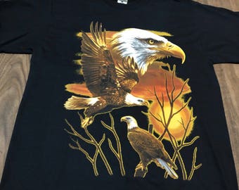 Vintage flying bald eagle large black t shirt hipster indie rock style